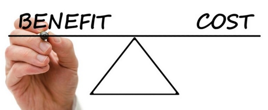 benefit and costs being weighed on a scale