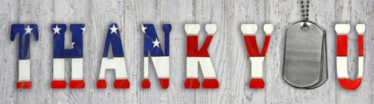 "Thank you" in red white and blue