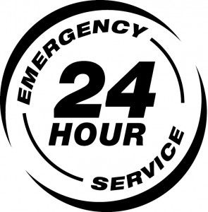 Graphic that says "24 hour emergency service"