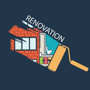 graphic of a paint roller with the word "renovation" above it