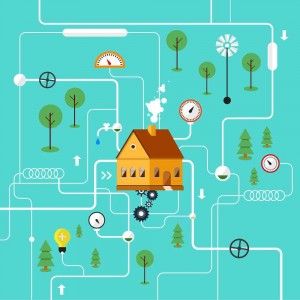 graphic of a home with different piping systems surrounding it