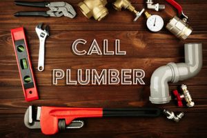 the words "call plumber" surrounded by plumbing tools